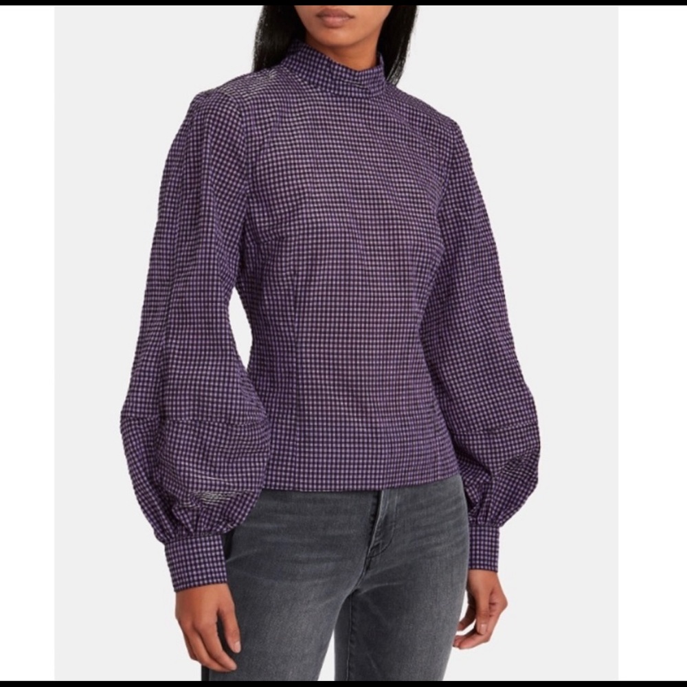 Ganni Purple Checkered Top